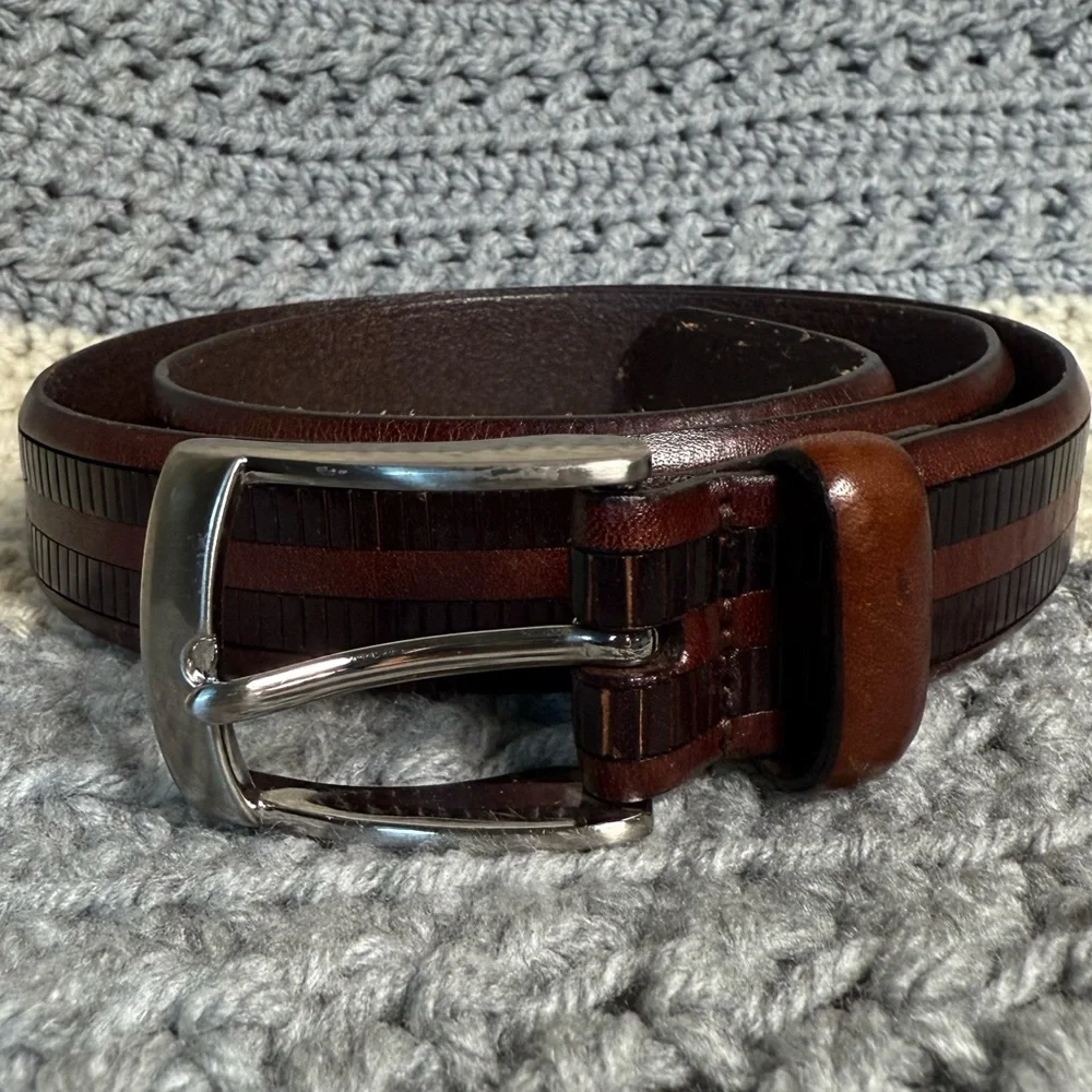 Two Tone Leather in Leather Mezlan Textured Mens Belt 41